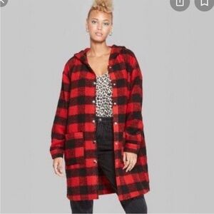 Wild Fable Oversized Red & Black Buffalo Plaid Jacket Size Smalll